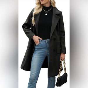 Women's Black Double-Breasted Coat